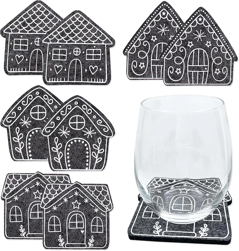 Besuche den Papierdrachen-Store Papierdrachen Filz-Untersetzer Weihnachten 2026 - Dunkelgrau - Lebkuchenhaus-Motiv - 8 Stück hochwertiger Druck - stilvolle & Festliche Tischdeko — Advent und Tisch