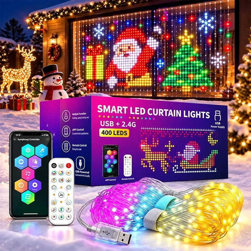Marke: LLELEMAMO Animierte Weihnachtsbeleuchtung - 400 LED Vorhang, DIY RGB (USB, 3X2M)