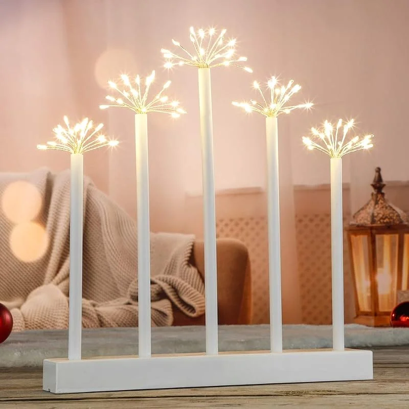 Marke: Haushalt International Stimmungsleuchter mit 100 LEDs warmweiss mit Sterneffekt je Stab mit 20 LEDs Weihnachtsdeko Fensterdeko Sterne Weihnachtsbeleuchtung LED Adventsleuchter Dekoleuchte Fensterleuchter Dekolampe batterie