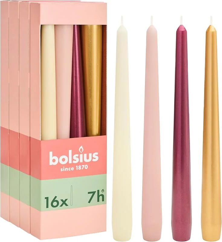 Besuche den bolsius-Store Bolsius - Glatte Spitzkerzen - Set 16 Stück - Haptic Luxury - Dekorative Haushaltkerzen - Länge Brenndauer - Unparfümierte - Natürliches Pflanzenwachs - Ohne Palmöl — Kerzenlicht Abendessen