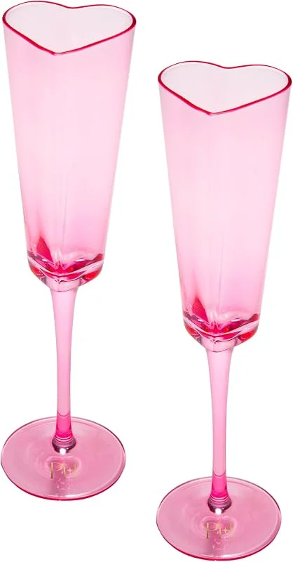 Marke: Paris Hilton Paris Hilton Champagnerflöten-Geschenk-Set in Herzform, elegantes, handgefertigtes Glasgeschirr-Set, perfekt für Feiern, Hochzeiten oder jeden besonderen Anlass, 2-teiliges Set, 155 ml, Rosa — Wein und Festtafel