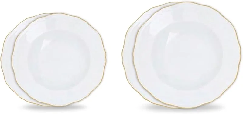 Marke: Gusto Buono Gusto Buono Tafelservice aus weißem Porzellan, 12-teilig, goldfarbenes Rand, 6 Salatteller (19, 1 cm) und 6 Speiseteller (26, 7 cm), perfektes Geschirr-Set für Zuhause, Partys und Urlaubsgeschenke — Advent und Tisch