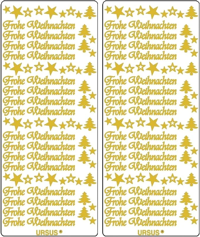 Besuche den Ursus-Store Ursus 59300059 - Kreativ Sticker, Frohe Weihnachten 1, gold, 5 Blatt, selbstklebend, Ideal zur Kartengestaltung und zum Dekorieren von Geschenken, Stickerbogen ca. 10 x 23 cm (Packung mit 2) — Geschenkverpackung