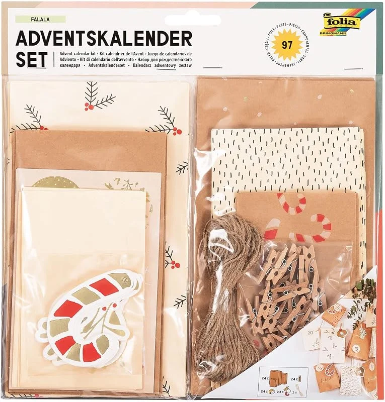Besuche den folia-Store folia 9383 - Adventskalender-Set "Falala", 97-teiliges DIY Bastel-Set zur Gestaltung eines individuellen Adventskalenders mit eleganten Geschenk-Tüten — Geschenkverpackung