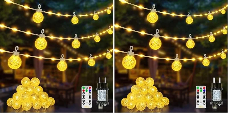 Besuche den Ollny-Store Ollny 10M LED Lichterkette außen Wasserdicht 8 Modi Timer Dimmbar Stecker (Packung mit 2) — Weihnachtsbeleuchtung