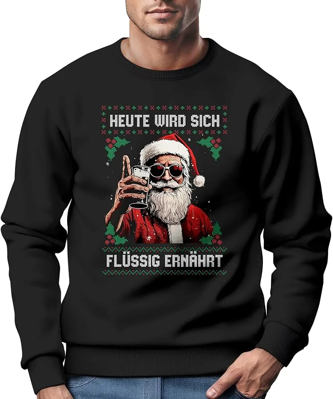 Besuche den MoonWorks-Store MoonWorks® Sweatshirt Herren Weihnachten Spruch lustig Heute Wird Sich flüssig ernährt Alkohol Wein Bier Ugly Xmas Sweater — Weihnachtsmode