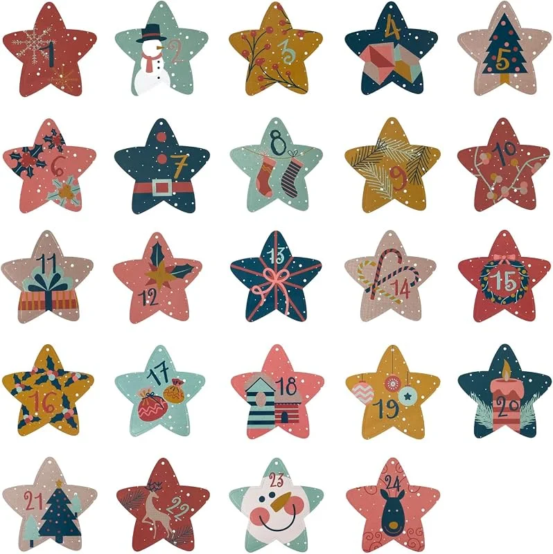 Besuche den Oblique Unique-Store Oblique Unique® Adventskalender Sticker Zahlen 1–24 – Weihnachtsaufkleber Stern Form 5 cm – Aufkleber für Weihnachten zum Basteln, Verzieren & Dekorieren – für DIY Adventskalender zum Selbstbefüllen — Advent und Tisch