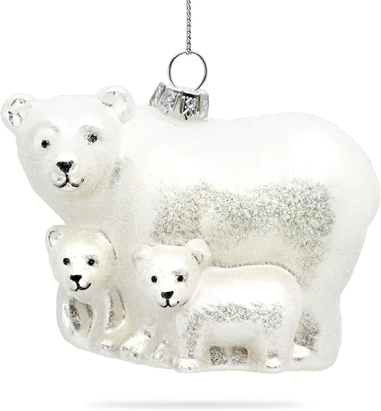 Besuche den SIKORA-Store SIKORA Eisbär Familie besondere Weihnachtskugel Glas Christbaumschmuck Deko Figur Weihnachten Anhänger Ornament - Trend Line - BS465 — Weihnachtsdeko