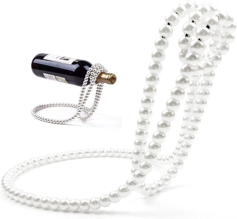 Marke: Generic Weinregal mit Perlenkette, Metall, magische Kette, Weinflaschenhalter, Weinaufbewahrungsständer für Zuhause, Bar, Tischdekoration — Wein und Festtafel