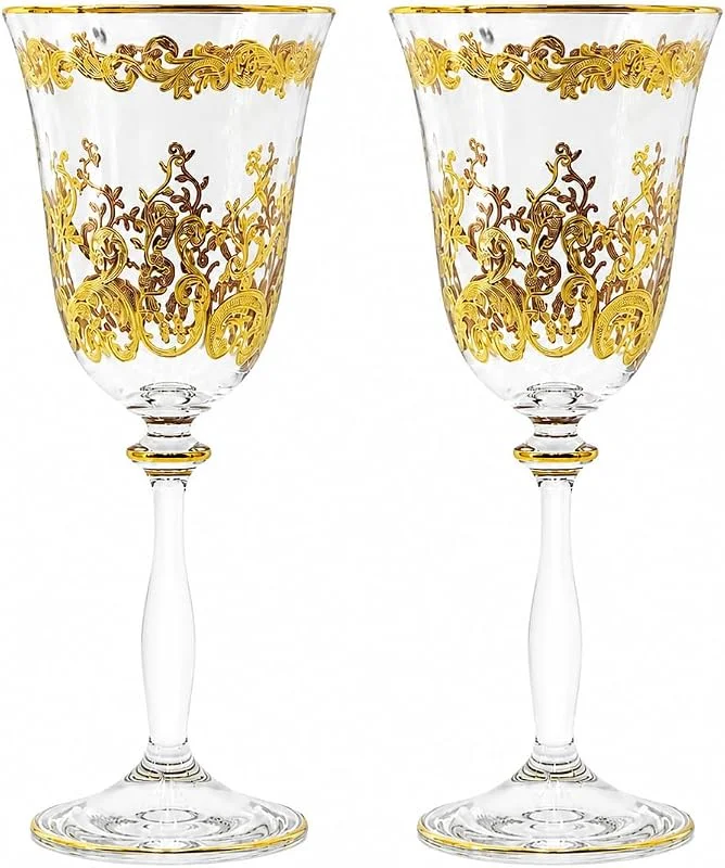 Marke: COMBI GLASS Weingläser, 2er weinglas set aus Kristallglas mit 24 Karat Goldrand, Handbemalt, Luxuriös Geschenk, 250ml, Kollektion Melody — Wein und Festtafel