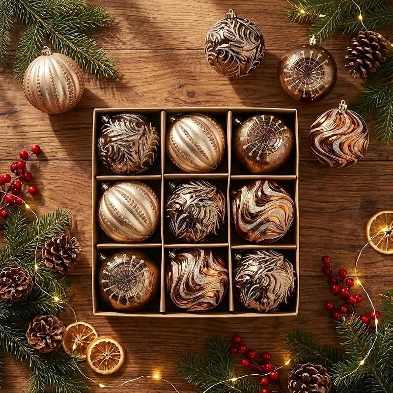 Besuche den Valery Madelyn-Store Valery Madelyn Weihnachtskugel-Ornamente für Herbstdekoration, 9 Karat Bronze, Kupfer, Gold, bruchsicher, Weihnachtsbaumschmuck-Set, 10 cm, luxuriös, braun, hängende Ornamente für Thanksgiving — Weihnachtsdeko