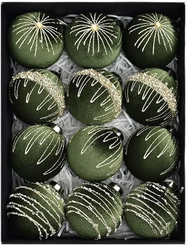Marke: SageFurned 12 Stück Samt-Weihnachtskugeln Weihnachtsbaumschmuck Samtkugeln – bruchsichere Weihnachtszwiebel-Dekorationsset (Olivgrün) — Weihnachtsdeko