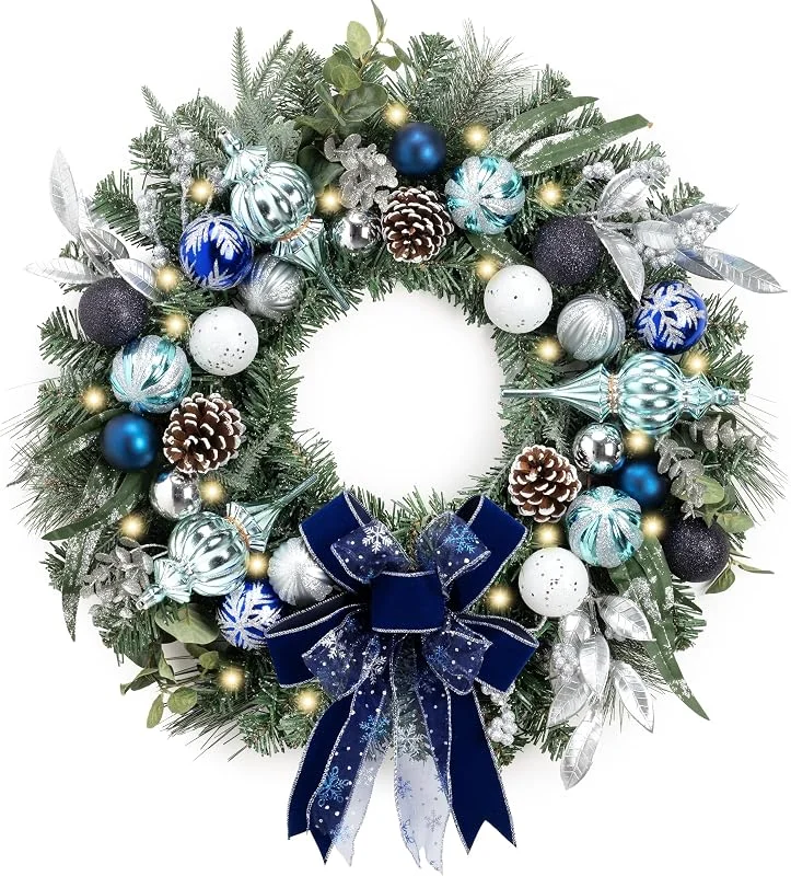 Besuche den Valery Madelyn-Store Valery Madelyn 61 cm großer Weihnachtskranz für Haustür mit Lichterband — Weihnachtsdeko