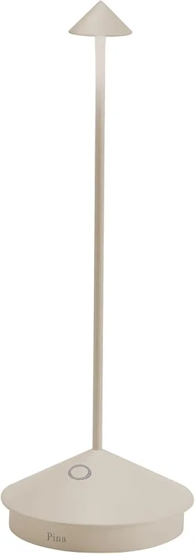 Zafferano, Pina, Wiederaufladbare und Kabellose Tischlampe mit Touch Control, Geeignet für den Innen- und Außenbereich, Dimmer, 2200-3000 K, Höhe 29 cm, Farbe Sand — Kerzenlicht Abendessen