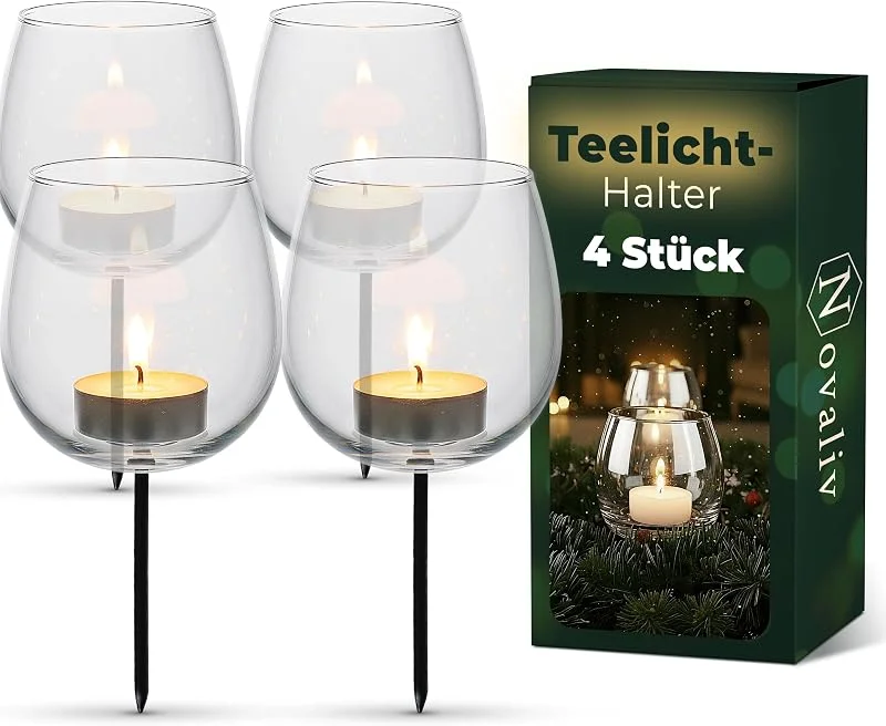Besuche den Novaliv-Store Teelichthalter Glas 4er Set für Adventskranz 6cm Bauchig, Kerzenhalter Klein, Kerzenpicks für Teelichter, Weihnachtskranz, Gesteck Dekoration Xmas — Advent und Tisch
