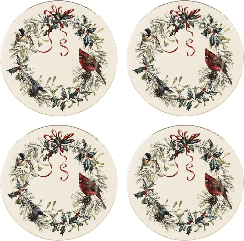 Marke: Lenox Lenox 897091 Speiseteller-Set, 4er Set, rot und grün, Weihnachten, Ferienhosting, 4 Personen Service — Advent und Tisch