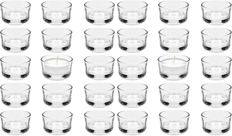 Marke: ASOPFYUM Teelichtgläser Set, Teelicht (30er Pack) Teelichthalter 4, 5 cm Dm, Kleiner aus Klarem Glas für Hochzeit, Geburtstag, Urlaub, Kerzengläser, Party Dekoration, Kerzengläser, Gläser klein — Kerzenlicht Abendessen