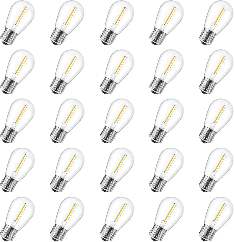 Marke: Leo's Light 25 Stück E27 S14 1W LED Lampen, Ersatz 7W Glühbirnen Außen, 2700K Warmweiß, AC220-240V, S14 Globe Klar, Kunststoff Birne, Außenleuchten für Außen-Lichterketten, Camping, Straßen, Party (S14) — Weihnachtsbeleuchtung
