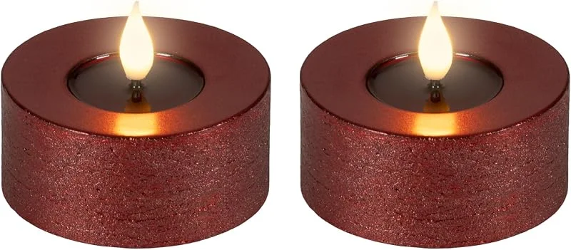Marke: Lumineo LED Kerzen 6x7, 5cm Timer Wachs 2 Stück - Flacker-Effekt Ochsenblut — Kerzenlicht Abendessen