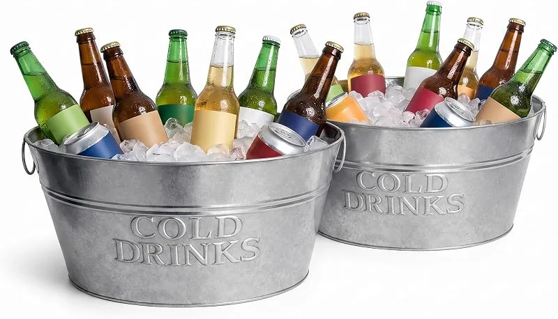 Besuche den Relaxdays-Store Relaxdays Sektkühler, 2er Set, verzinktes Metall, 24 l, silber — Wein und Festtafel