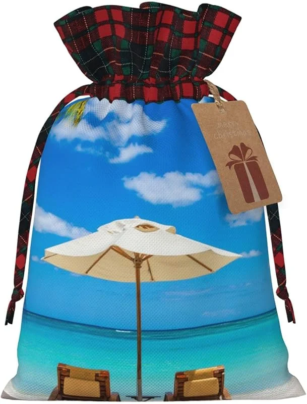Marke: BTCOWZRV Weihnachten Kordelzug Geschenktüten Weiß Strand Tropisches Meer Gedruckt Wiederverwendbare Geschenktüten Geschenkpapier Taschen Kleine Aufbewahrungstasche Für Weihnachten Thanksgiving Party — Geschenkverpackung