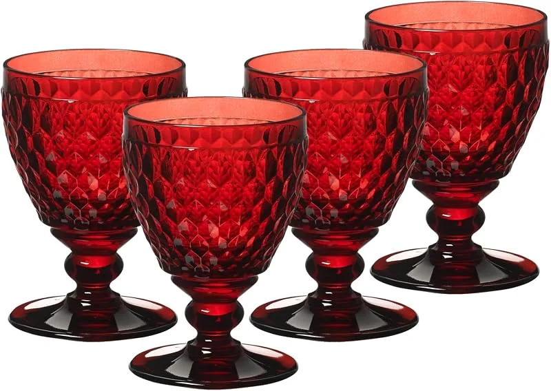 Villeroy & Boch Boston 4er Set Boston Coloured Kelch, Weißweinglas auf Fuß rot — Geschenkverpackung