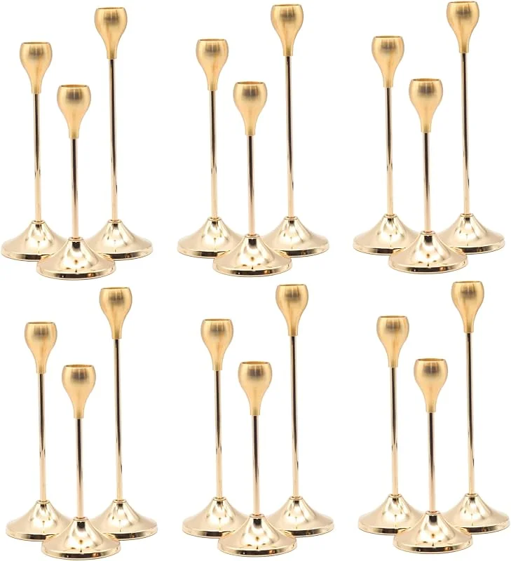 Marke: HoveeLuty Kerzenhalter, 18 Stück, Vintage-Kerzenhalter aus Metall, dekorativer Kerzenständer für Zuhause, Tischdekoration, Hochzeit, Gold, 3 Größen, Kerzenständer — Kerzenlicht Abendessen