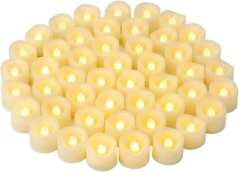 Besuche den CANDLE IDEA-Store 48 Stück 3 cm LED Teelichter Kerzen mit Batterie, Warmweiß Elektrische LED Flammenlos Votivkerzen, Flackernd Flamme LED Teelichter Kerzen für Outdoor Party Garten Halloween Weihnachten Hochzeits Deko — Advent und Tisch