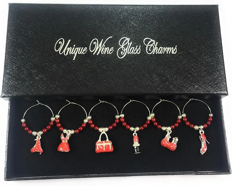 Marke: Libby's Market Place Set von 6 handgefertigt etwas rot Wein Glas Charms mit Geschenkbox von Libby 's Market Place — Geschenkverpackung