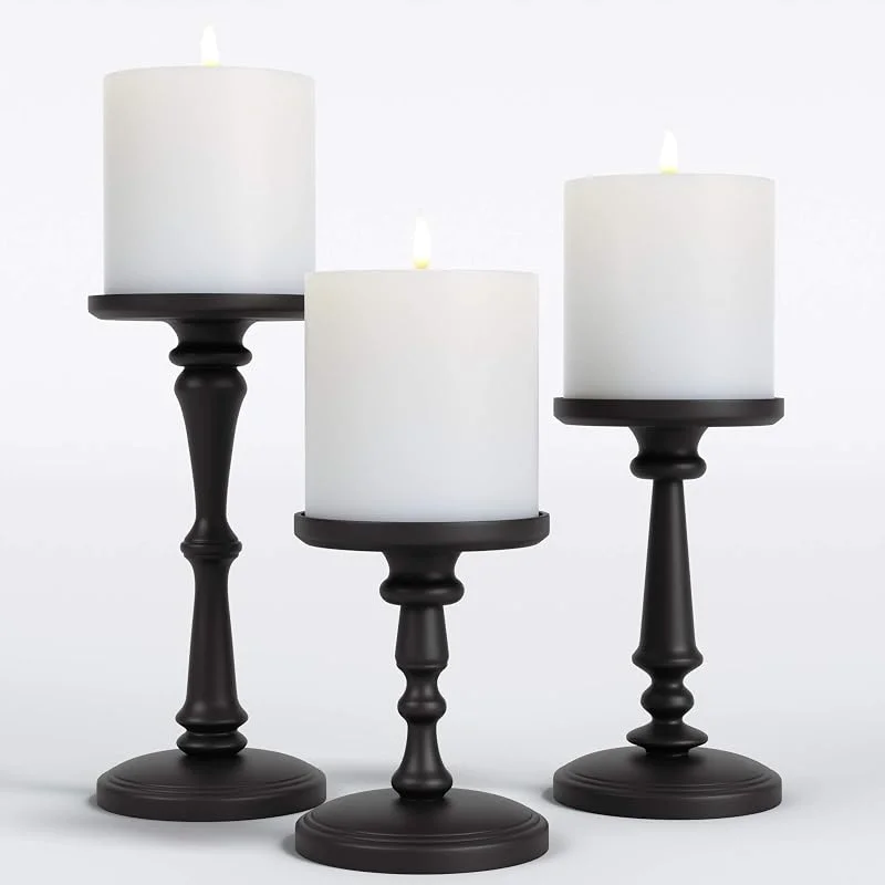 Marke: HB Design Co. Kerzenhalter aus Metall für Stumpenkerzen & flammenlose LED-Kerzen, 15, 2 cm, 20, 3 cm und 25, 4 cm hoch, dekorativ für Tisch, Kamin und mehr, 3er-Set — Kerzenlicht Abendessen