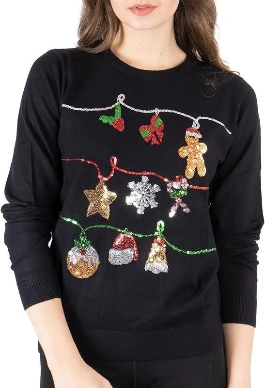 Besuche den NOROZE-Store NOROZE Damen Weihnachten Oberteil Sweatshirts Paillette Bimmeln Glocken Hohoho Mops Frau Claus Xmas Pullover — Weihnachtsmode