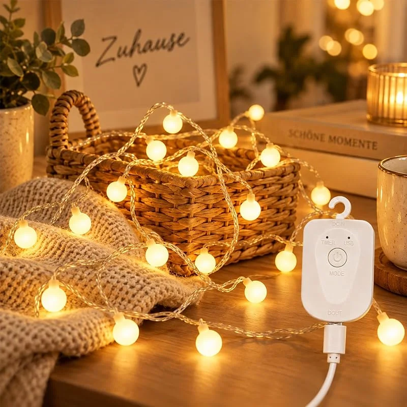 Besuche den ENLACE-Store ENLACE Aufladbar Lichterkette mit Timer, 4, 5M 30 LED Kugeln Lichterketten — Kerzenlicht Abendessen