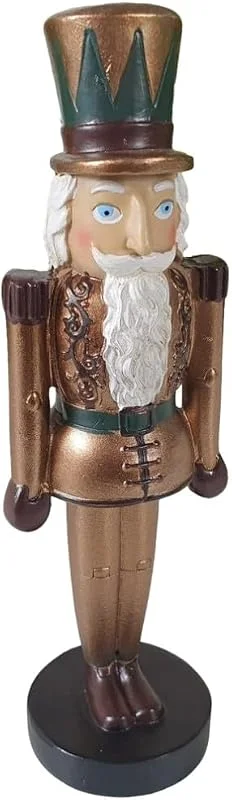 Besuche den Aspinaworld-Store Nussknacker Deko klein 14, 5 cm Bronze mit weißem Vollbart und Zylinder – Weihnachtsdeko innen für Fensterbank und Regal