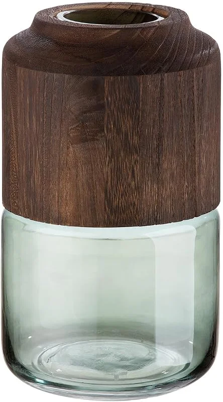 Besuche den GILDE-Store GILDE Deko Vase Glasvase - aus Glas und Holz - Deko Herbst Wohnzimmer Geschenk für Frauen - Farben: braun grün - Höhe 28 cm — Advent und Tisch