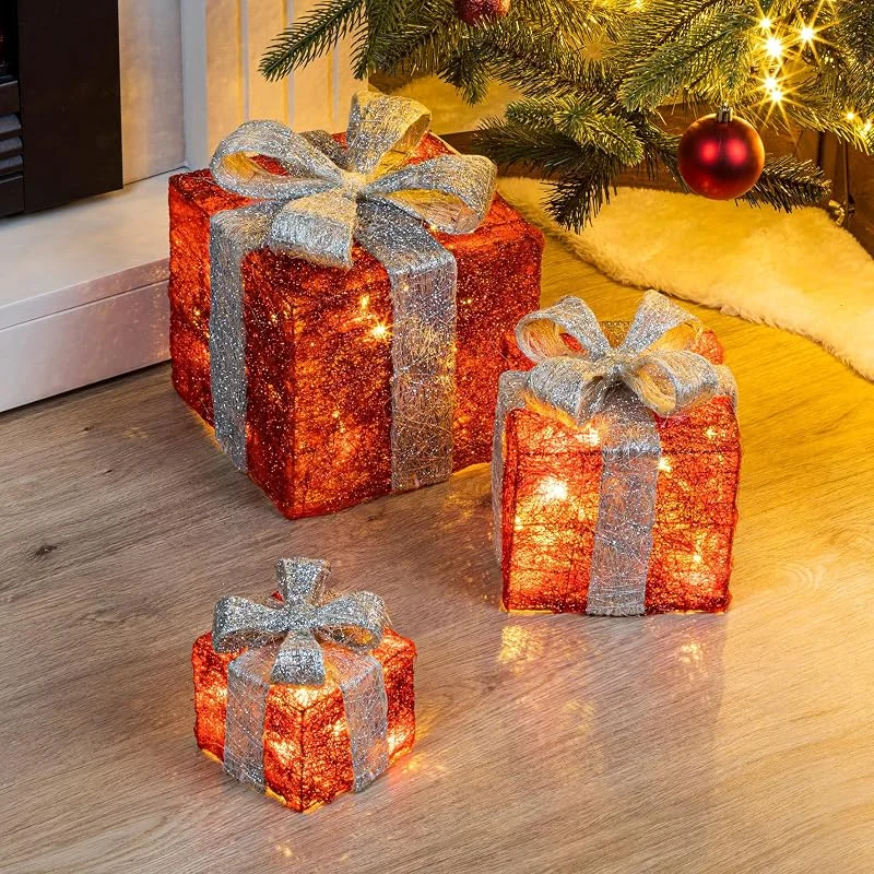 Besuche den Spetebo-Store LED Geschenkboxen mit Timer 3er Set, Rot, Grau — Geschenkverpackung