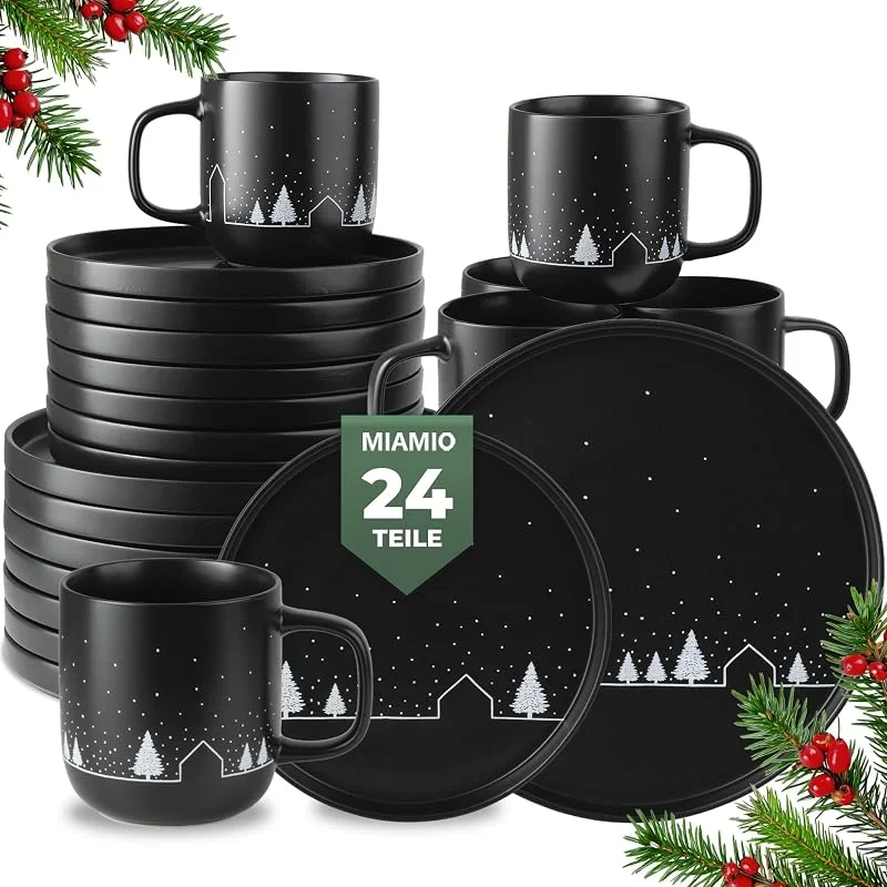 Besuche den MIAMIO-Store MIAMIO - Geschirrset, Tafelservice, Weihnachtsgeschirr (24-Teilig) - Vinter — Advent und Tisch
