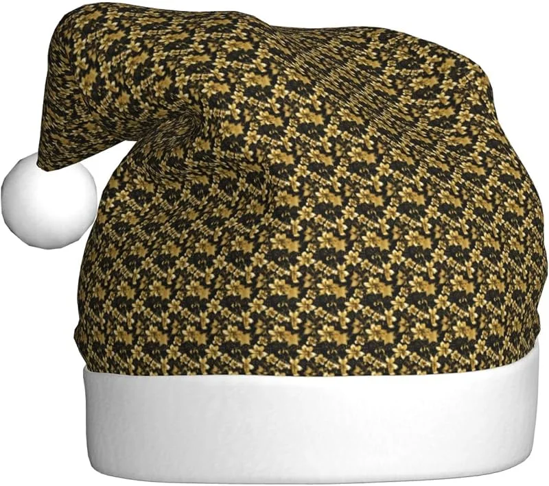 Marke: Tamiger Weihnachtsmützen mit schwarz-goldenem Blumendruck, saisonal — Weihnachtsmode