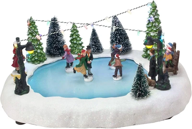 Besuche den Spetebo-Store Spetebo LED Weihnachtszene - Eisbahn mit fahrenden Figuren - Tischdekoration Weihnachtsdeko beleuchtet