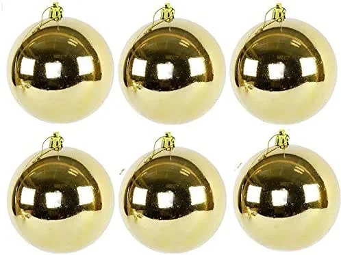 Besuche den Annastore-Store 6 x Weihnachtskugeln aus Kunststoff (6 Stück gold (glänzend) Ø 15 cm) — Weihnachtsdeko