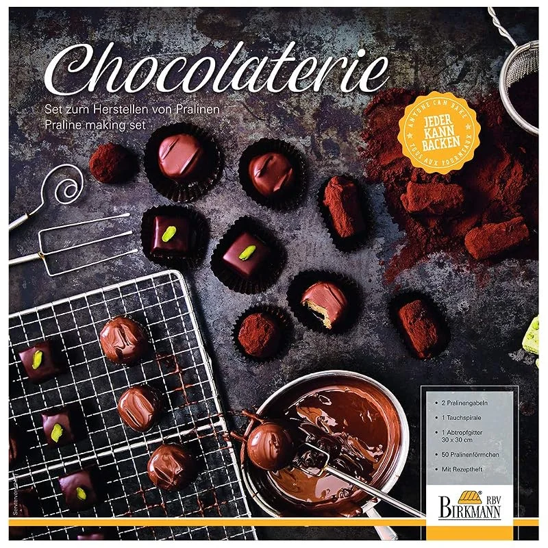 Besuche den RBV Birkmann-Store Birkmann Pralinenset 5-teilig Chocolaterie – Set zum Pralinen selber machen mit Abtropfgitter 30 x 30 cm, 2 Pralinengabeln, Tauchspirale, 50 Pralinenförmchen – Pralinenbesteck aus Edelstahl — Weihnachtskueche