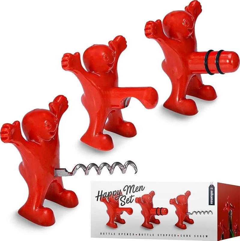 Marke: mikamax MikaMax Happy Men Bar-Set - 3-teilig, Korkenzieher, Öffner, Stopfen — Wein und Festtafel