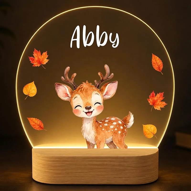 Besuche den Meinearmbänder-Store Personalisierte Acryl-Lampe mit Wunschname, LED Nachtlicht – Hirsch — Kerzenlicht Abendessen
