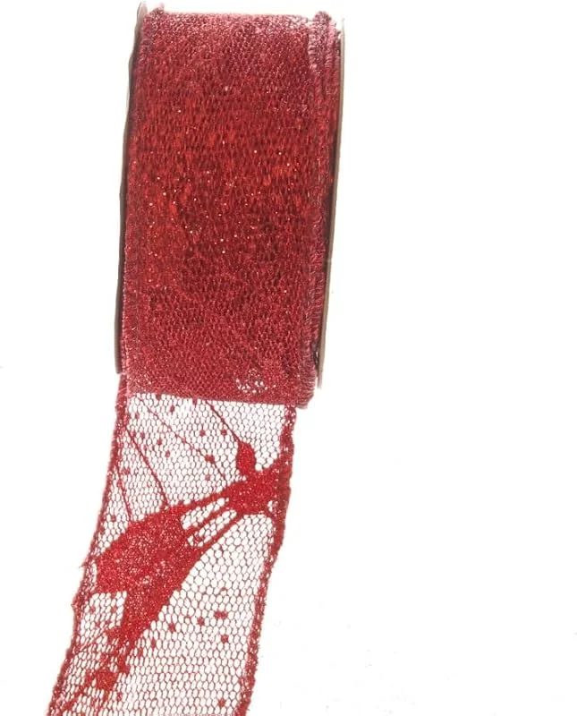 Marke: Deko AS GmbH Weihnachtsband Meschband Dragonfly mit Glitzer - Drahtkante - Schleifenband - Dekoband - Geschenkband -unterschiedliche Farben und Breiten - 77108 (Rot - col. 04, 40mm - 10m) — Geschenkverpackung