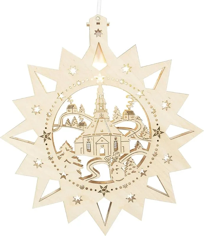 Besuche den Rudolphs Schatzkiste-Store Rudolphs Schatzkiste Fensterstern Seiffener Kirche elektrisch beleuchtet LED Natur BxHxT 30x32, 5x4, 5cm NEU Fenstermotiv Weihnachten Adventsstern Holz Seiffen Erzgebirge Stern Linde Fensterdeko — Weihnachtsdeko