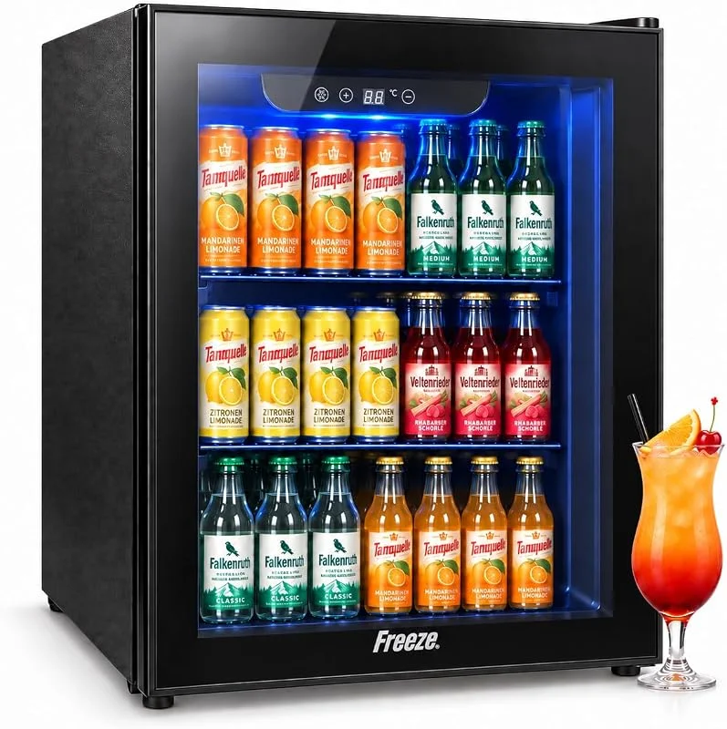 Marke: FREEZE. FREEZE. fiftyB 48L Getränkekühlschrank mit Vollglas-Tür, kompakter Weinkühler mit LED-Beleuchtung, digitaler Temperaturanzeige und 2 verstellbaren Ablagen, Schwarz — Wein und Festtafel
