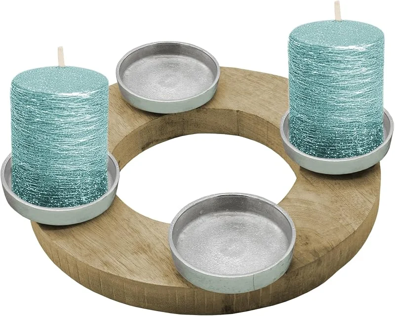 Besuche den Spetebo-Store Mango Adventskranz für 4 Stumpenkerzen - Ø 27 cm - Holz Kerzenständer mit Alu Kerzentellern - Weihnachten Advent Winter Tisch Deko Kerzenhalter — Advent und Tisch