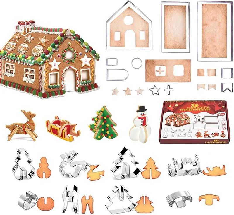 Marke: FANXIYA 18 Stück Ausstechformen Weihnachten, 3D Edelstahl Weihnachts-Ausstecher Set, Plätzchen Ausstecher für DIY Cookies, Fondant, Kuchen & Party-Deko (Weihnachten+Hause 18) — Weihnachtskueche