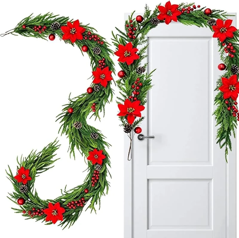 Marke: Veasbuu Weihnachtsstern-Girlanden, 1, 5 m, künstliche realistische Blumen — Weihnachtsdeko