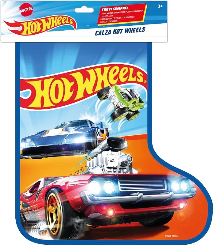 Besuche den Hot Wheels-Store Hot Wheels Überraschungsstrumpf 2026, Spielset mit Fahrzeug, Maletui, Haarschmuck, Sticker, JNB78 — Weihnachtsdeko