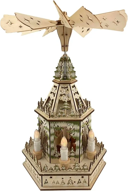 Marke: Clever Creations Clever Creations Beige vierstöckiges Karussell 55, 9 cm traditionelle Holz-Weihnachtspyramiden-Dekoration, festliche Weihnachtsdekoration für Regale und Tische